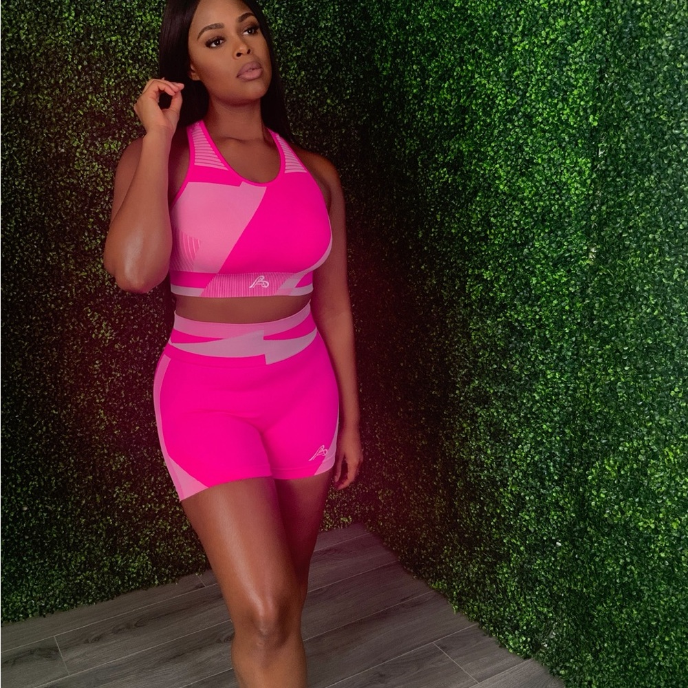 Women's Pink Crop Top and BikeShorts